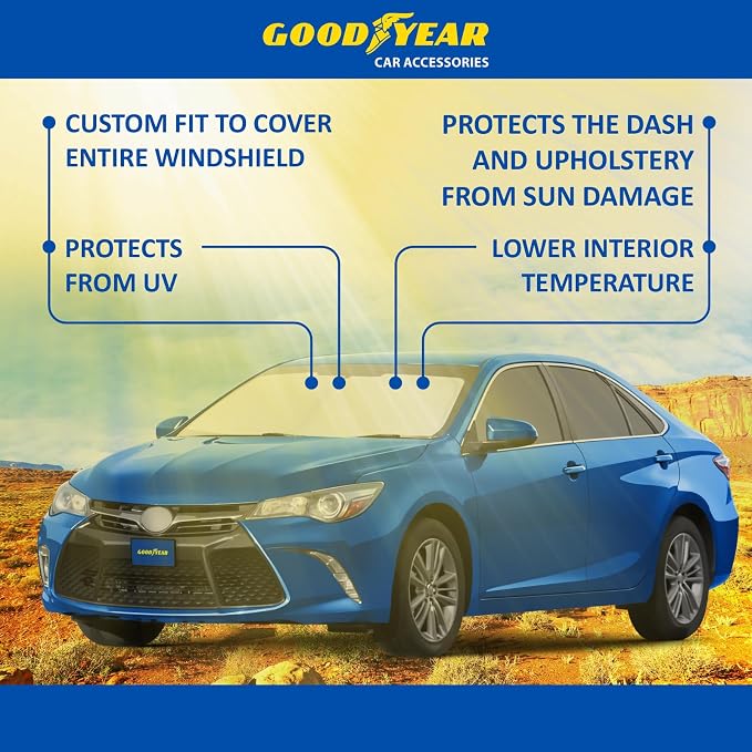 Goodyear Foldable Windshield Sunshade for Toyota Camry 2015-2017, Car Accessories, Sunshade Cover, Sun Shade Car Windshield, Window Sun Blocker - GY008285