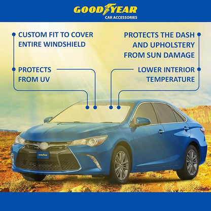 Goodyear Foldable Windshield Sunshade for Toyota Camry 2015-2017, Car Accessories, Sunshade Cover, Sun Shade Car Windshield, Window Sun Blocker - GY008285