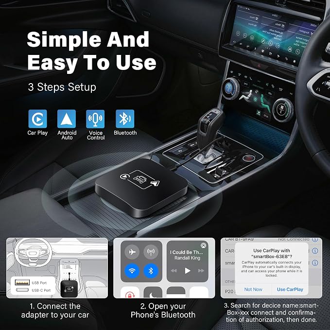 Wireless CarPlay Adapter 2 IN 1 Plug and Play Wired to Wireless Car Play Adapter Android Auto Dongle, Aux Compatible All Car Models Smart Carplay Box Support iPhone 6+/iOS 10+/Android 11.0+