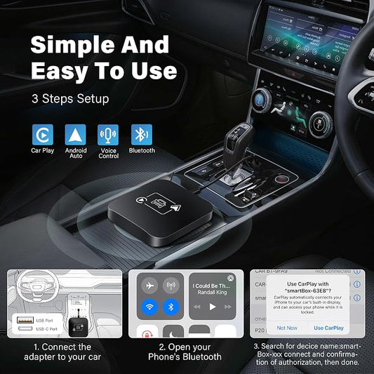 Wireless CarPlay Adapter 2 IN 1 Plug and Play Wired to Wireless Car Play Adapter Android Auto Dongle, Aux Compatible All Car Models Smart Carplay Box Support iPhone 6+/iOS 10+/Android 11.0+
