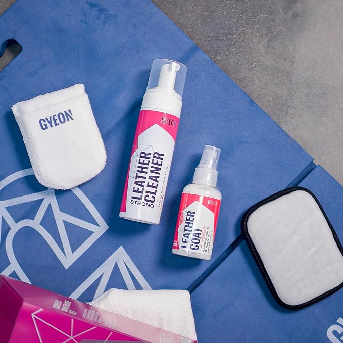 Gyeon Leather Set Strong All‑in‑One Car Leather Cleaner and Ceramic Coat Kit for Interior Protection Deep Clean Oil Removal Matte Finish Hydrophobic UV Resistant