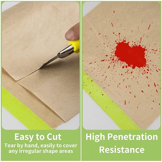 Tangibay Pre-Taped Masking Paper for Painting - 24 inch x 50 feet Tape and Drape Painters Paper, Paint Adhesive Protective Paper Roll for Covering Skirting, Frames, Cars and Auto Body (1 Roll)