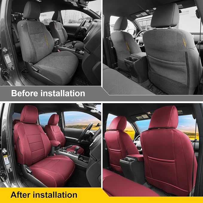 Lolcar Custom Fit Tacoma Car Seat Covers for Select Toyota Tacoma 2016 2017 2018 2019 2020 2021 2022 2023 Double Cab/Crew Cab -Full Set,Leather (Burgundy