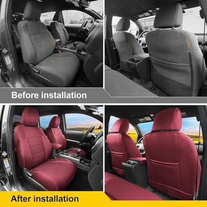 Lolcar Custom Fit Tacoma Car Seat Covers for Select Toyota Tacoma 2016 2017 2018 2019 2020 2021 2022 2023 Double Cab/Crew Cab -Full Set,Leather (Burgundy