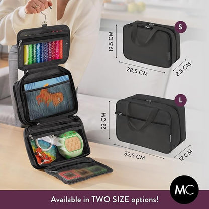 Travel Toiletry Bag for Men & Women, Large Capacity Makeup Organizer & Cosmetic Bag, Water-Resistant Portable Essentials Case with Metal Hook & Carry Handle - Perfect for Travel Use (Black, Small)