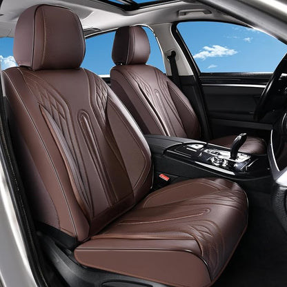Huidasource Front Seat Covers, Universal Fit for Most Cars SUV Trucks, Full Coverage Nappa Leather Seat Cover, Airbag, Velcro Adjustable, Storage Pocket Design, Seat Function Retain, Coffee