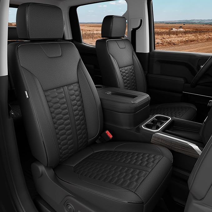 Custom Leather Seat Covers for Silverado/Sierra 1500 2019-2026, 2500HD 3500HD 2020-2026 Crew Cab Full Set with Jump Seat Cover (Armrest Storage Version Only), Truck Accessories
