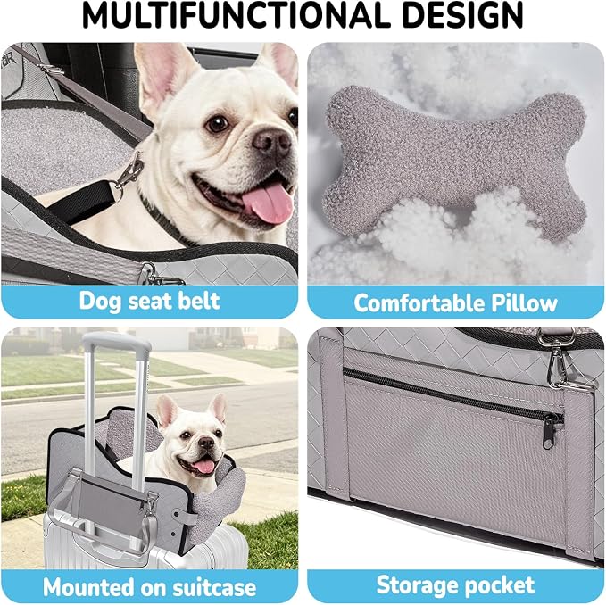 Center Console Dog Car Seat,Pet Puppy Middle Console Dog Car Seat for Small Dogs (Grey, Large)