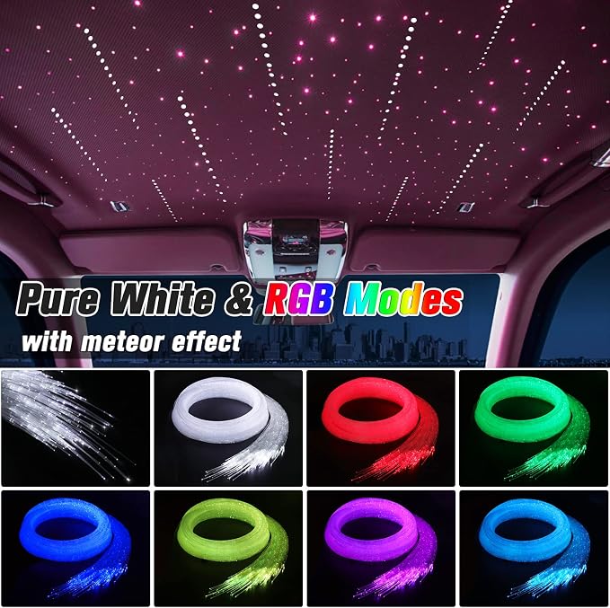 Meteor 16W Starlight Headliner Kit, Star Light Headliner with Bluetooth APP/Remote/Music Mode, Fiber Cable 450pcs of(0.03+0.04+0.06in)*9.8ft+Shooting Star kit for Car Roof&Home Decoration