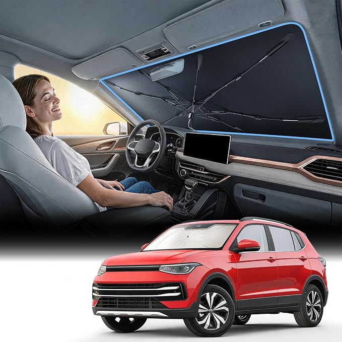 Nmoiss [Vinyl Coating Heat Shield] Windshield Sun Shade Umbrella Custom for Volkswagen Taos, Protect Car from Sun Rays & Heat Damage Keep Cool and Protect Interior