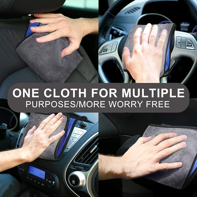 Nuenen 20 Pcs Microfiber Car Drying Towels Microfiber Cleaning Cloth 800 GSM Thick Plush Cleaning Dusting Cloth Auto Detailing Absorbent Towels Rags for Car Household Kitchen Window(Grey and Blue)