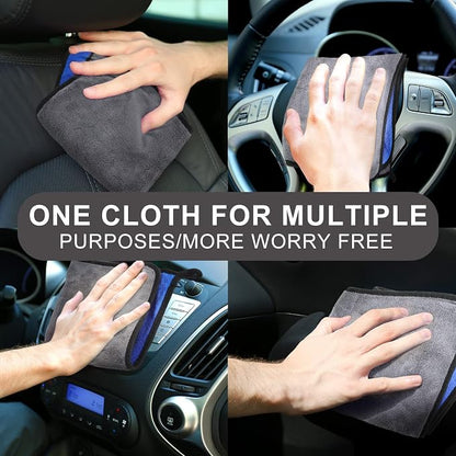Nuenen 20 Pcs Microfiber Car Drying Towels Microfiber Cleaning Cloth 800 GSM Thick Plush Cleaning Dusting Cloth Auto Detailing Absorbent Towels Rags for Car Household Kitchen Window(Grey and Blue)
