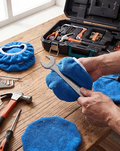Tallew 40 Pcs 9 to 10 Inches Buffer Pads Bulk Car Polisher Bonnets Orbital Buffer Bonnets Microfiber Polishing Pad Car Wax Cover for Cleaning and Polishing (Dark Blue)