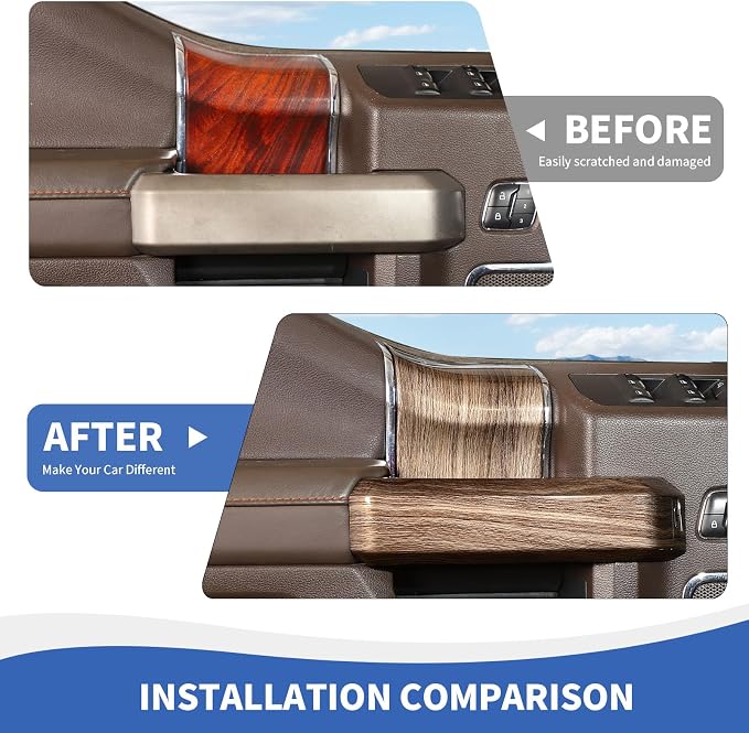 RAZPOY for F150 Inner Door Handles Covers & Door Handle Panel Trim Compatible with 2015-2020 Ford F150 Wood Grain Interior Accessories