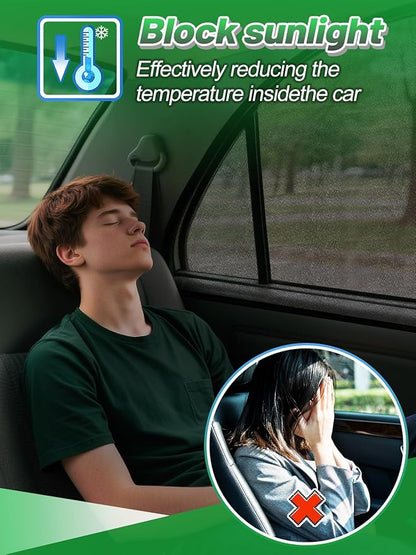 Car Window Shades for Sedan - 4 Pack Stretchy Sun Shade Mesh Side Car Window Screen Covers for Camping Family Baby Pet Anti-Mosquito Privacy Protection When Parking