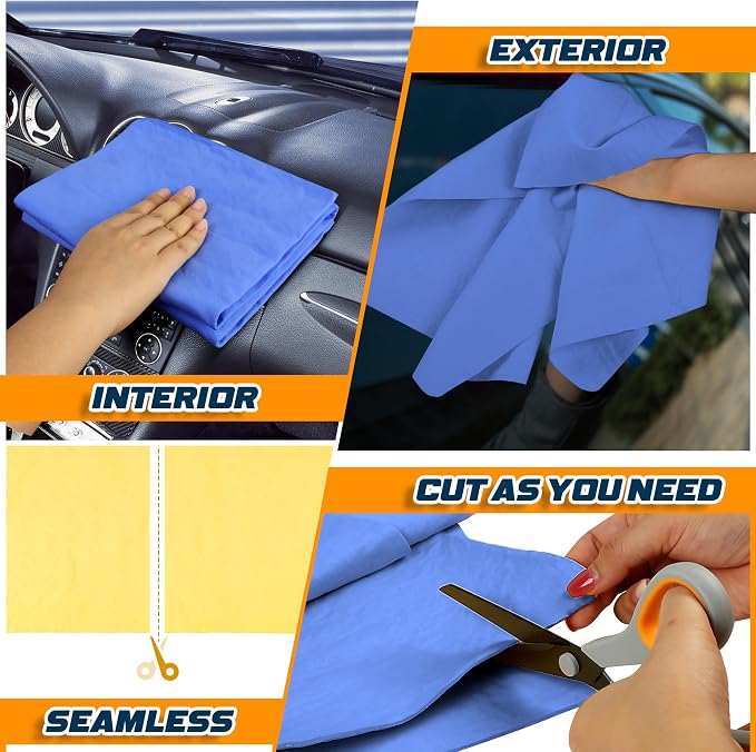 Premium Absorbent Car Drying Towel, 2 Pack 26''x17'' Super Soft Shammy Towel for Vehicle, Reusable Chamois Cloth for Car Drying, Dust Remove, Bathroom, Scratch/Spot/Streak Free, Yellow & Blue