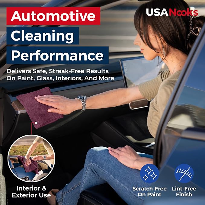 USANOOKS Premium 300GSM Microfiber Cleaning Cloth - 12.5"x12.5" High Performance - 1200 Washes, Ultra Absorbent Microfiber Towels for Cars Undercarriage, Rims & Engine Bay Cleaning - Microfiber Cloth