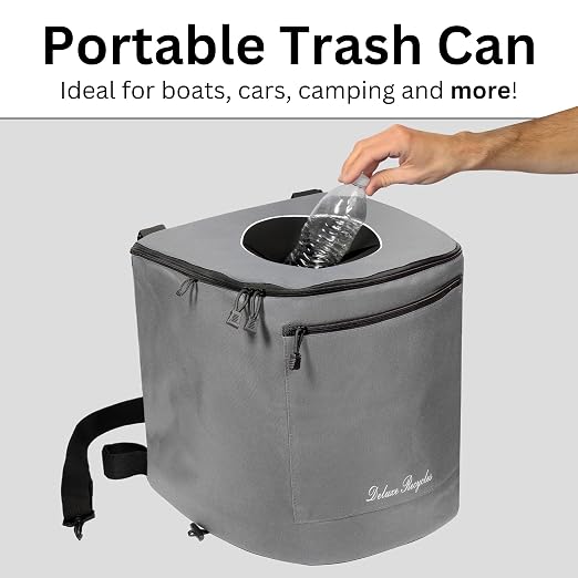Portable Trash Can for Boating and Camping - Durable and Collapsible with Inner Bin - Kayak, Fishing, Beach, Hiking and Camping Essentials, Boat Accessories 8 Gallon Trash Can (Grey)