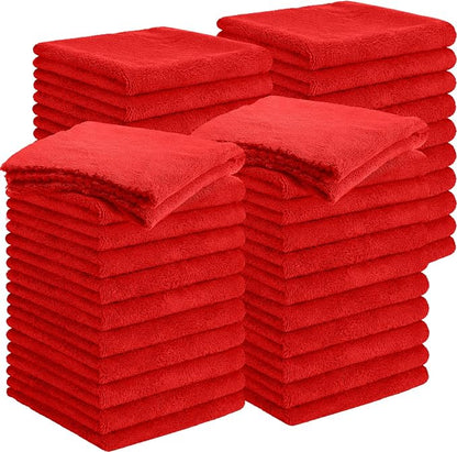 Shimeyao 30 Pcs 12.5 × 12.5 Inch Edgeless Microfiber Plush Towels for Cars Detailing Drying Wash Polishing Absorbent Cleaning Cloths, 500 GSM (Red)