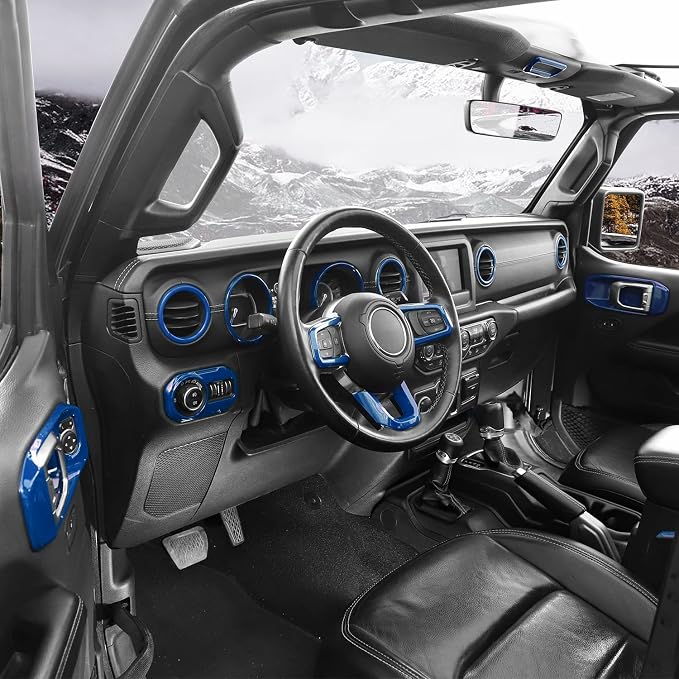 for Wrangler JL Interior Trim Kit Blue Dashboard for Jeep Wrangler JL JLU Gladiator JT 2018-2023 Blue Interior Accessories 21pcs