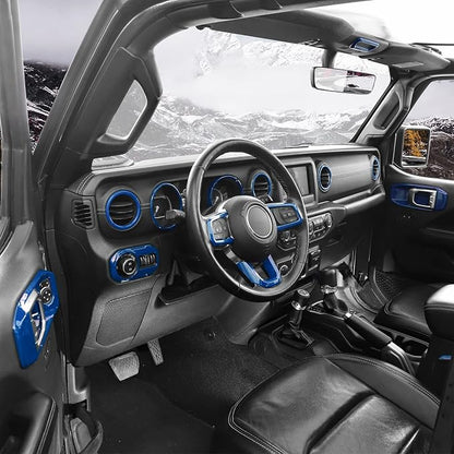 for Wrangler JL Interior Trim Kit Blue Dashboard for Jeep Wrangler JL JLU Gladiator JT 2018-2023 Blue Interior Accessories 21pcs