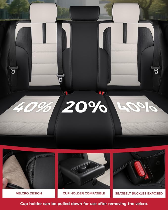 FREESOO Universal Full Seat Covers, Waterproof Faux Leather Automotive Seat Covers with Carbon Fiber Texture Seat Belt Pads, Anti-Slip Airbag Compatible Car Seat Covers for Cars SUVs Trucks