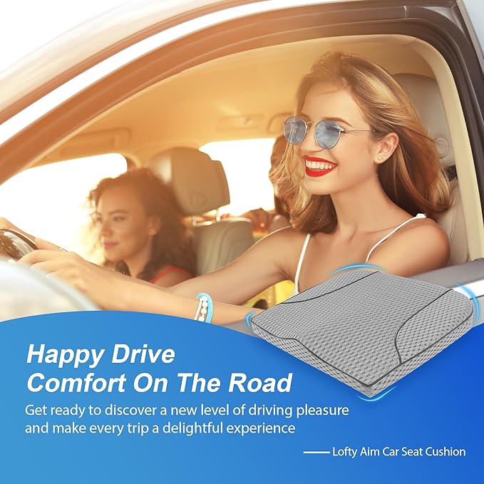 Lofty Aim Car Seat Cushion, Comfortable Memory Foam Seat Pillow for Driving, Sciatica-Back Pain Relief, Cushion for Car-Truck, Office, Wheelchair - Mesh Gray