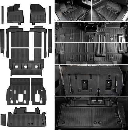 Floor Mats Set for 2021-2025 2026 Toyota Sienna (Only for 8 Seats), All Weather TPE Backrest Mat Trunk Lower Well Mat Cargo Liner Door Sill Guards Accessories (8 Seats Full Mats Set)