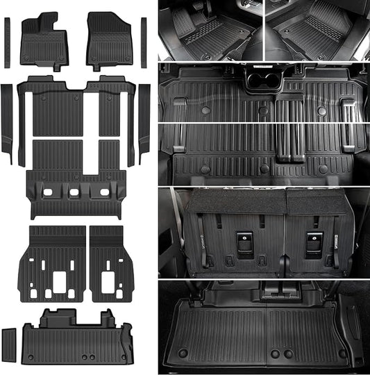 Floor Mats Set for 2021-2025 2026 Toyota Sienna (Only for 8 Seats), All Weather TPE Backrest Mat Trunk Lower Well Mat Cargo Liner Door Sill Guards Accessories (8 Seats Full Mats Set)