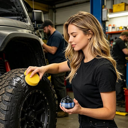 Car Tire Shine - 50g, Long Lasting Nourish Wax with Sponge | Tire Paste for Blackening, Durability, and Maintenance, Car Motorcycle Gloss Protection Detailing