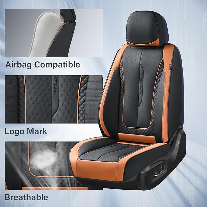 Coverado Car Seat Cover Full Set, Kaki Seat Covers Front Seats Back Seat Covers, Nappa Leather Waterproof, Car Seat Cushion, Car Seat Protector Universal Fit Most Cars