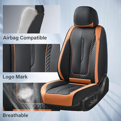 Coverado Car Seat Cover Full Set, Kaki Seat Covers Front Seats Back Seat Covers, Nappa Leather Waterproof, Car Seat Cushion, Car Seat Protector Universal Fit Most Cars