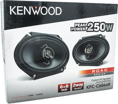 Kenwood KFC-C6866R Road Series Car Speakers (Pair) - 6"x8" 2-Way Car Coaxial Speakers, 250W, 4-Ohm Impedance, Cloth Woofer & Balanced Dome Tweeter, Heavy Duty Magnet Design