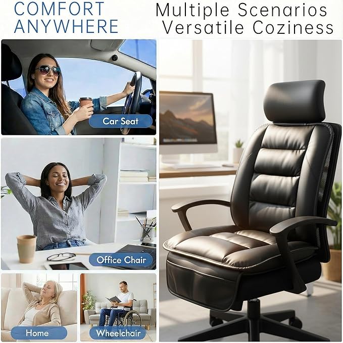CORRIDOR Genuine Leather Seat Cushion for Car - Handmade - Relieve Hip, Pressure and Sciatica Pain - Ideal for Lower Back Pain - for Office Chair and Car Seat (Premium Black, Seat + Backrest)