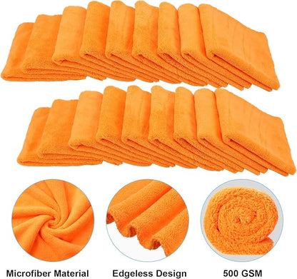 Shimeyao 30 Pcs 16 x 16 Inch Edgeless Microfiber Plush Towels for Cars Detailing Drying Wash Polishing Absorbent Cleaning Cloths, 500 GSM (Orange)
