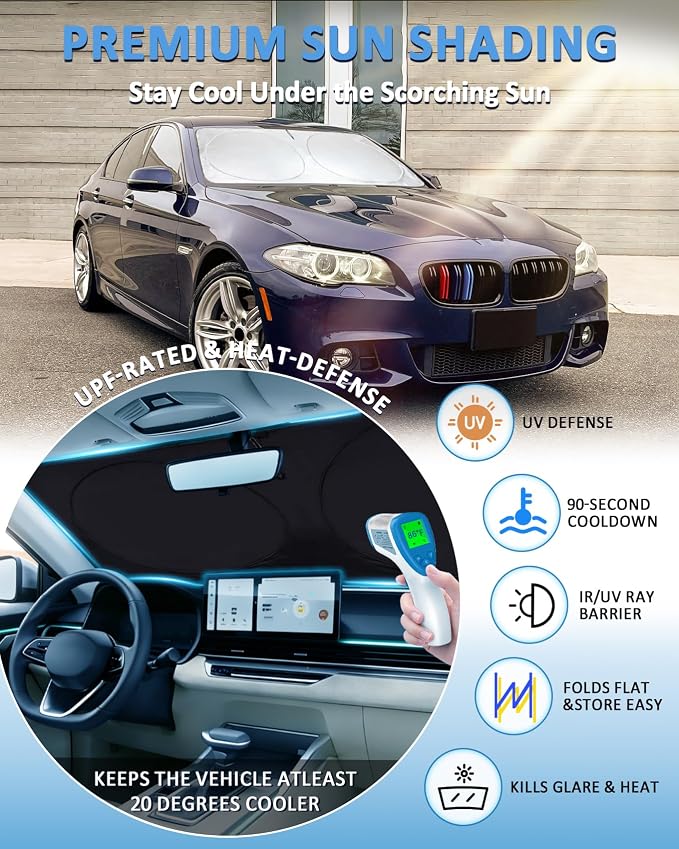 for BMW 5-Series Windshield Sun Shade Sunshade Custom Fit for BMW 5 Series G30 G31 2011-2016 Windshield Cover for 530i, 530e, 545i, 550i 525i, 528xi, Front Window Shield Protector