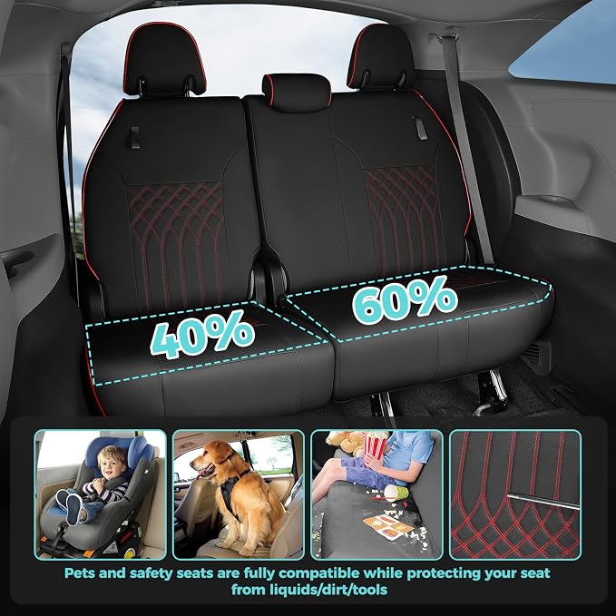 Customized for Toyota Sienna Seat Covers 2021-2026 Sienna 7 Seats 3 Row, Leather Car Seat Covers Waterproof Seat Covers Full Set for Cars, Car Seat Protectors, Airbag Compatible(BlackRed)