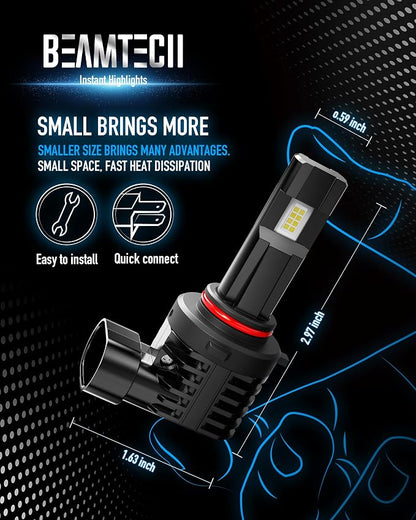 BEAMTECH 9005 9006 Bulbs, Fanless In Line Fog Light Bulb 6500K Xenon White, Pack of 4