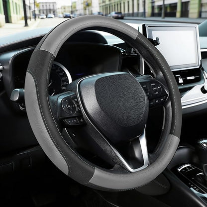 SEG Direct Black and Gray Microfiber Auto Car Steering Wheel Cover Universal 15 inch