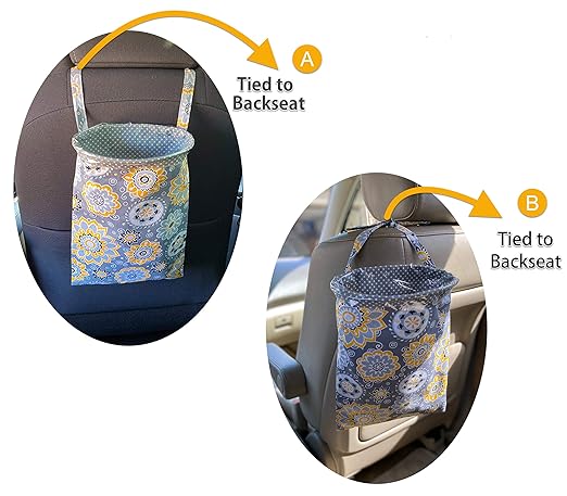 Car Trash Bag Hanging Front Seat Back Seat Headrest Console - Car Trash Bin with Reusable Waterproof Liner and Disposable Bags - Car Waste Basket (Large Grey)