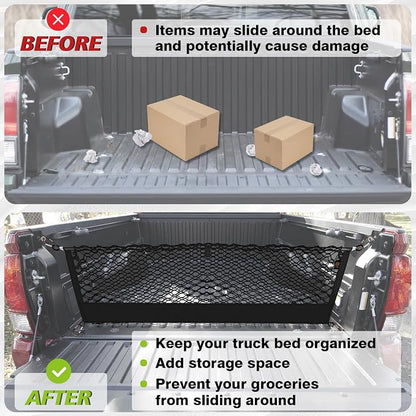Muslogy Truck Bed Cargo Net Trunk Netting Compatible with Toyota Tacoma 2005-2022 2023 Accessories, Pickup Cargo Organizer SUV Sedan Storage Net w/Heavy Duty Carabiners