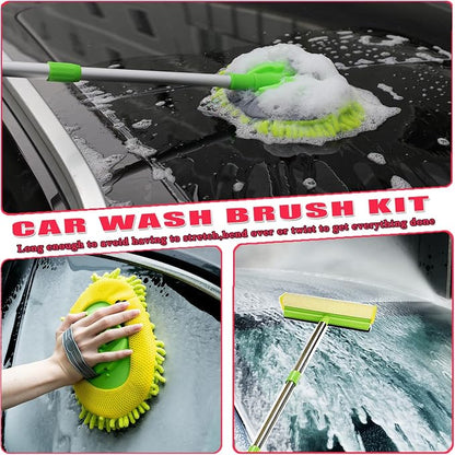 62'' Car Wash Brush with Long Handle, Car Wash Kit with Tire Brush, Tower, Window Squeegee, Chenille Microfiber,Car Detailing Brushes, Car Cleaning Brush Kit Supplies for Car, Truck, SUV, RV