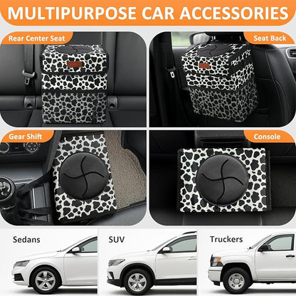 Vankor Car Trash Can for Car Cute,Bag Bin Hanging Waterproof Automotive Garbage Cans Leak Proof Vehicle Trash Can Cow Print