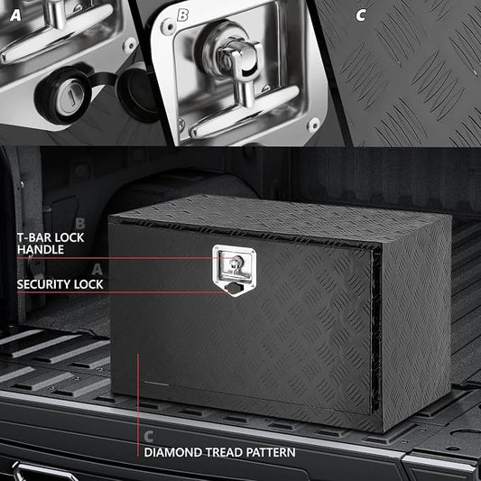DNA MOTORING Truck Tool Box Lockable Storage Box, Truck Bed Tool Box Trailer Tongue Box Aluminum Truck Tool Box for Bed of Truck, with Lock & Keys, 30" W X 18" H X 17.3" D, Black,TBOX-T5-014-BK