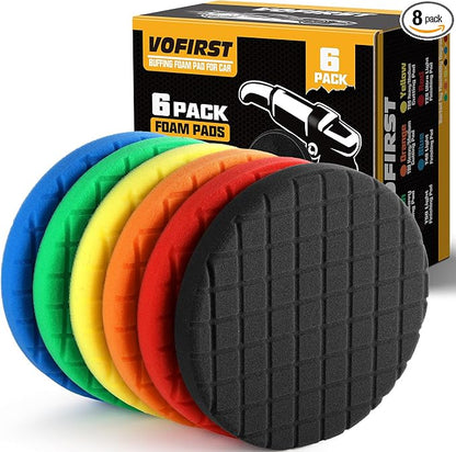 8 PCS 7.5 Inch Buffing Pads, Polishing Pad Kit for 7 Inch Backing Plate, Foam Sponge Pad and Wool Buffing Pad for Car Buffer Polisher, Cutting and Waxing
