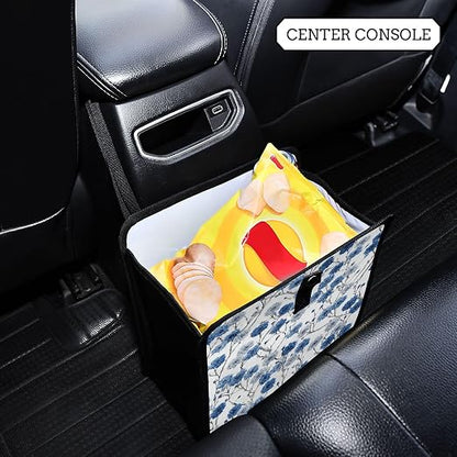Car Trash Can Organizer Bin with Adjustable Strap for Back Front Seat Console Waterproof Leakproof Collapsible Portable 11 Inch Chinese Style Cornflower