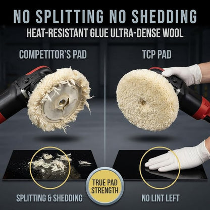 TCP Global 8" 100% Wool Polishing & Buffing Pad with Hook and Loop Backing - Wool Buffing Pad for Automotive, Marine, Truck, RV & Compound Cutting