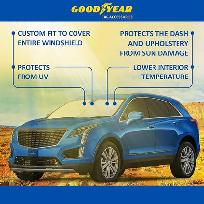 Goodyear Foldable Windshield Sunshade for Cadillac XT5 2017-2026, Truck car Accessories, Sunshade Cover, Sun Shade Car Windshield, Window Sun Blocker - GY008362