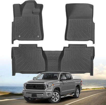 Floor Mats for 2007 2008 2009 2010 2011 Toyota Tundra Double & CrewMax Cab, All Weather TPE Floor Liners Custom Fit Tundra Heavy Duty Car Mats 1st & 2nd Row Mat Accessories Black