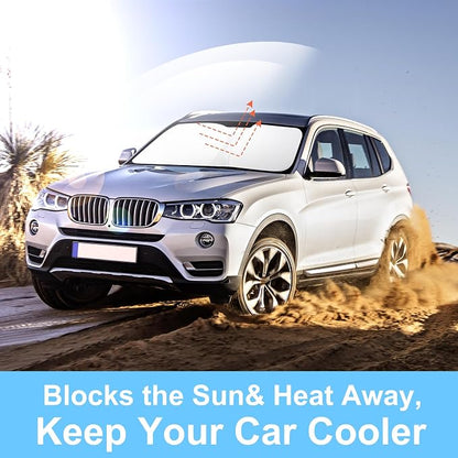 TINGLU Sun Shade for BMW X3 2011-2017 Accessories Windshield Sun Shade Window Shade UV Rays Protection Sun Visor Cover with Steering Wheel Sunshade Storage Bag